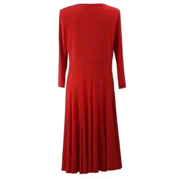 VINTAGE Ralph Lauren Red Long Sleeve Midi Dress Empire Waist Fit & Flare Size 12 - Picture 3 of 8